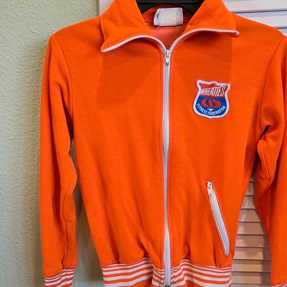 Wheaties Fitness Federation Orange and White Vintage 70s Track Jacket S